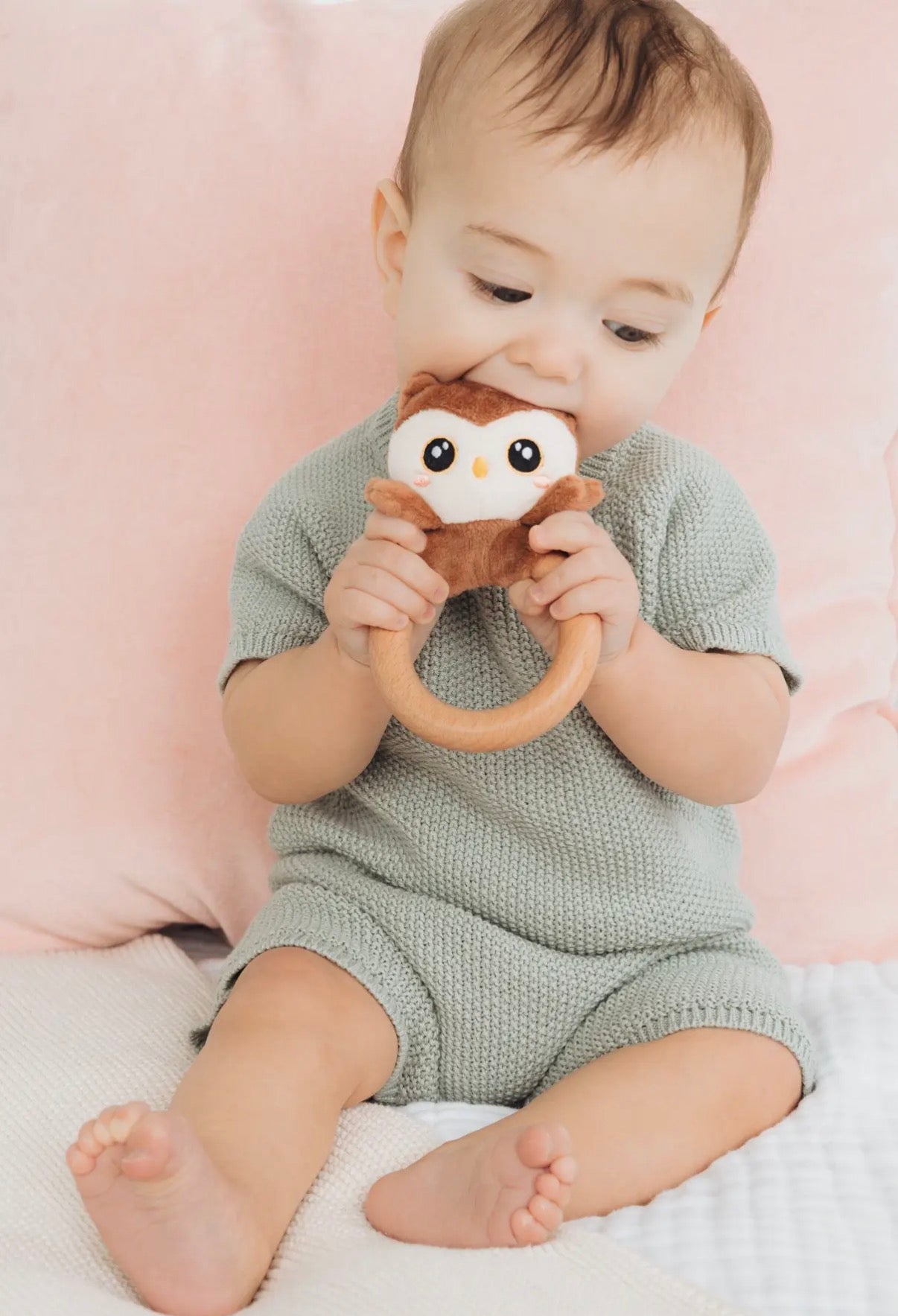 Owl Wooden & Plush Baby Teether