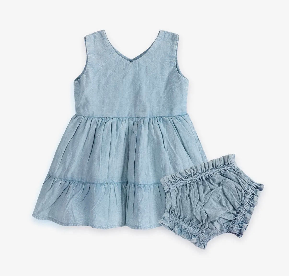 River Soft Hand-Dyed Denim Baby Dress
+ Bloomer (Organic)