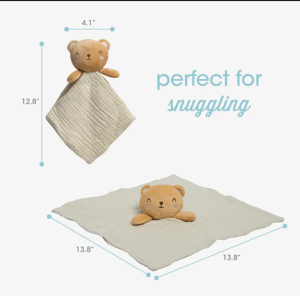Bear Baby Lovey Snuggle Blanket, Organic Cotton Muslin