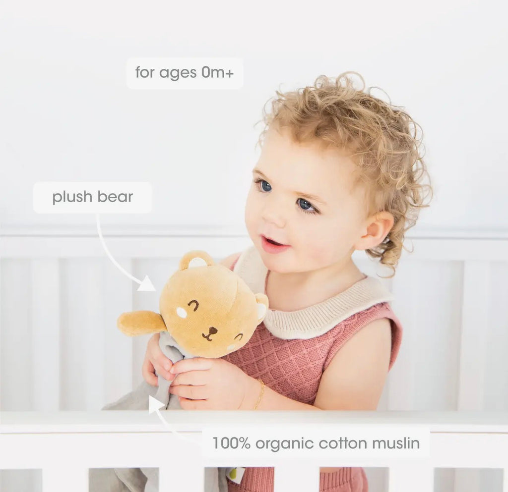 Bear Baby Lovey Snuggle Blanket, Organic Cotton Muslin